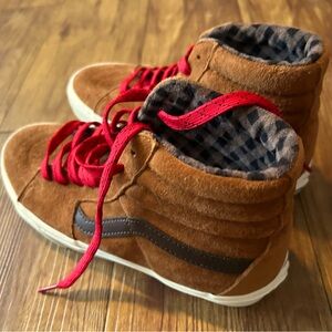 Vans Brown Suede High-Top Sneakers with Red Laces